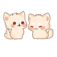 Beige Kawaii Cat Character Icon. Funny Cute Domestic Kitty Cartoon Doodle Element. Small Fluffy Home Mascot. Positive Childish Decoration Symbol.