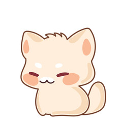 Beige Kawaii Cat Character Icon. Funny Cute Domestic Kitty Cartoon Doodle Element. Small Fluffy Home Mascot. Positive Childish Decoration Symbol.