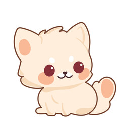 Beige Kawaii Cat Character Icon. Funny Cute Domestic Kitty Cartoon Doodle Element. Small Fluffy Home Mascot. Positive Childish Decoration Symbol.