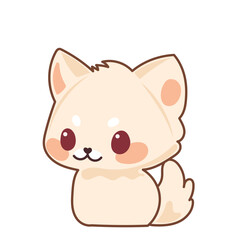 Beige Kawaii Cat Character Icon. Funny Cute Domestic Kitty Cartoon Doodle Element. Small Fluffy Home Mascot. Positive Childish Decoration Symbol.
