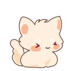 Beige Kawaii Cat Character Icon. Funny Cute Domestic Kitty Cartoon Doodle Element. Small Fluffy Home Mascot. Positive Childish Decoration Symbol.