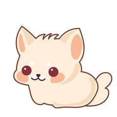 Beige Kawaii Cat Character Icon. Funny Cute Domestic Kitty Cartoon Doodle Element. Small Fluffy Home Mascot. Positive Childish Decoration Symbol.