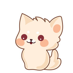 Beige Kawaii Cat Character Icon. Funny Cute Domestic Kitty Cartoon Doodle Element. Small Fluffy Home Mascot. Positive Childish Decoration Symbol.