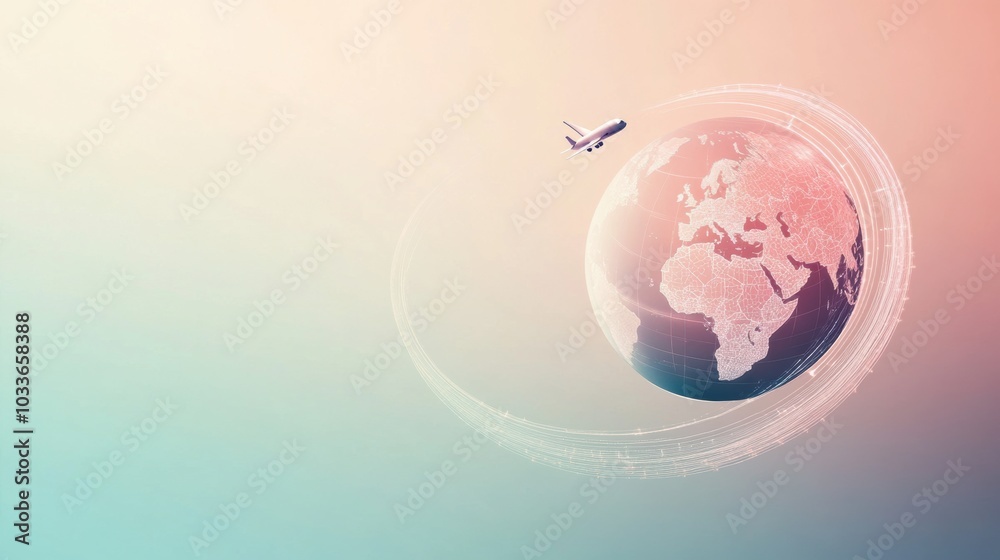 Aufkleber a globe is illustrated with an airplane flying around it, leaving a trail that captures the essence 