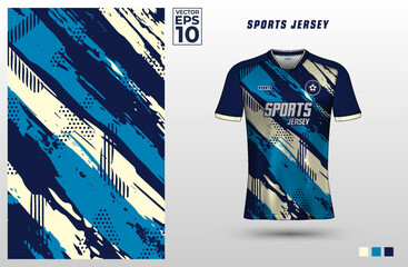 T-shirt sport jersey design template with abstract grunge halftone pattern background. Sport uniform in front view. Shirt mock up for sport club. Vector Illustration