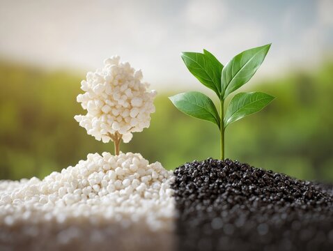 Biodegradable Plastic Granules Forming a Tree, Symbolizing Sustainable Growth and a Greener Future