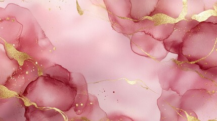 Abstract rose blush liquid watercolor with golden lines and subtle stains, perfect for luxury designs or artistic backgrounds.