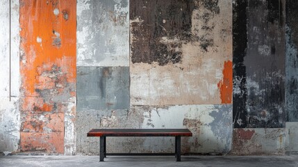 Industrial Rustic Wall Background with Distressed Texture and a Black Metal Table