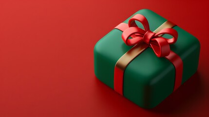 Fototapeta premium 3D Christmas Gift Box Icon with Red Bow