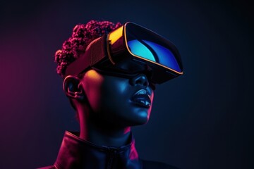 Black woman wearing vr glasses portrait photo photography.