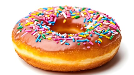 Colorful and Glossy Donut with Sprinkles Offering a Sweet Delight