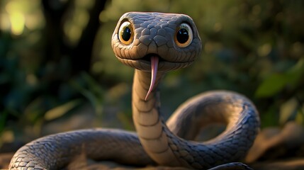 Fototapeta premium Whimsical S Shaped Snake with Friendly Eyes and Flicking Tongue