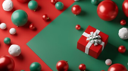 3D Christmas Gift Box with Decoratives and Background
