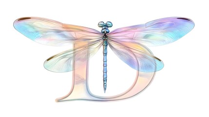 Fototapeta premium Delicate Dragonfly Letter Pastel Curves and Transparent Wings
