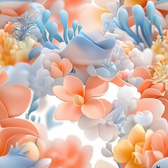 A vibrant arrangement of pastel flowers in soft hues of peach, cream, and blue, creating a visually soothing and artistic floral display.