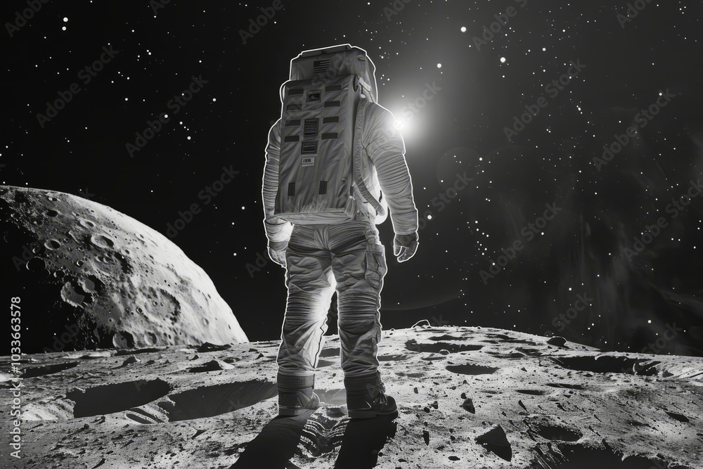 Wall mural an astronaut walks on the moon. generative ai