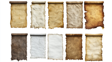 Set of old medieval paper sheets  isolated on white background