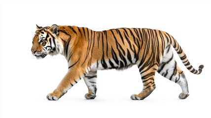 Obraz premium Side view of a tiger walking isolated on white background