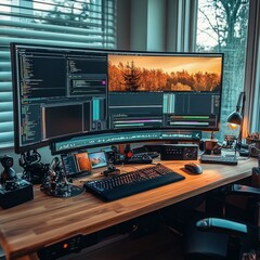 Naklejka premium Video editor in professional setup