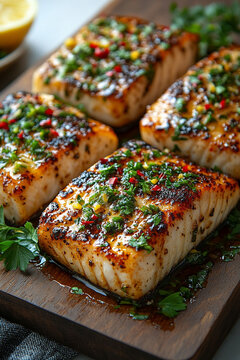 grilled salmon steak with herbs