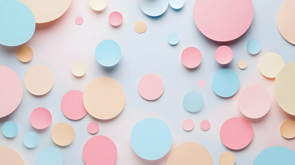 Aesthetic pastel background with colorful paper circles and dots, ideal for a web banner template -ai