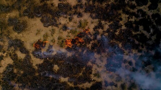 Burning Grass in Large Field
