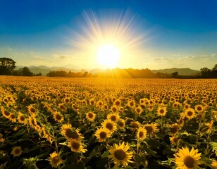 Fototapeta premium Shining Sun Over a Sunflower Field