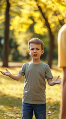 Parent Scolding Child in Park on Sunny Day - Emotional Expressions  