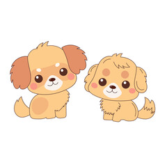 Beige Kawaii Dog Puppy Character Icon. Funny Cute Domestic Dog Animal Cartoon Doodle Element. Small Fluffy Home Mascot. Positive Childish Decoration Symbol.