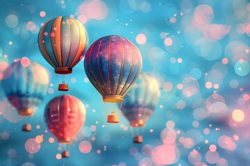 Obraz premium A group of hot air balloons flying through a blue sky