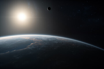 Fototapeta premium Illustration d'une exoplanète évoluant dans la zone habitable d'une étoile blanche et chaude de classe F
