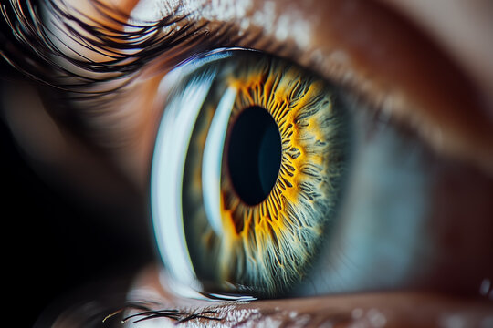 Macrophotographie d'un oeil humain  vu de biais
