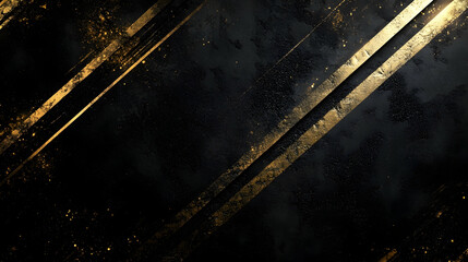 Black grunge backdrop with shiny golden lines, featuring a luxurious black and gold theme -