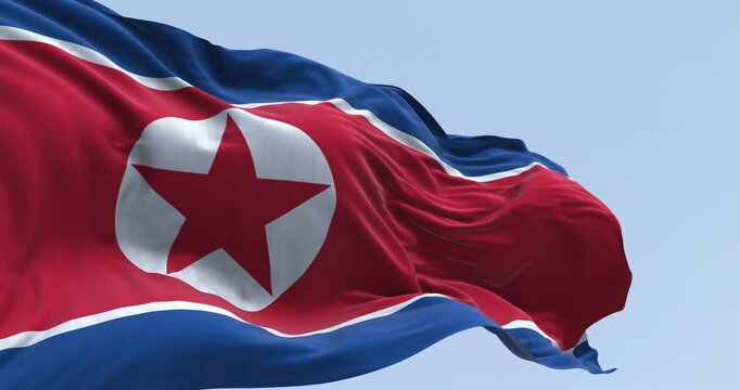 North Korea national flag waving in the wind on a clear day