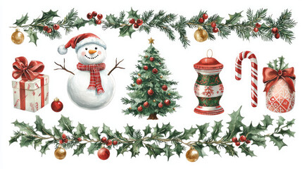set of christmas elements