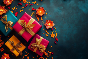 Diwali Gifts with Diyas and Bright Decorations