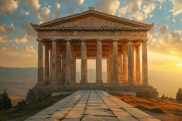 Obraz premium The Temple of Artemis, an ancient wonder of the world, renowned for its magnificent architecture and cultural significance. This grand temple, dedicated to the goddess Artemis, features intricate colu