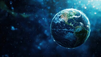 Obraz premium Earth as if floating in the ocean, metaphor for global warming, isolated on dark blue space background