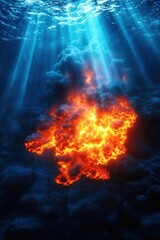 Underwater hydrothermal vents increasing due to rising ocean temperatures caused by global warming, isolated deep sea scene with glowing vents.