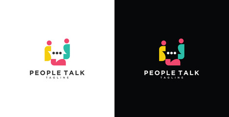 people talk logo diversity family together human unity with chat bubble vector icon illustration.