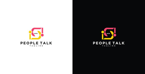 people talk logo diversity family together human unity with chat bubble vector icon illustration.