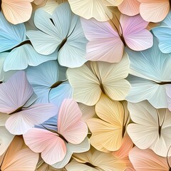 Obraz premium A vibrant collage of colorful butterflies, showcasing delicate wings in pastel shades, creating a whimsical and serene atmosphere.