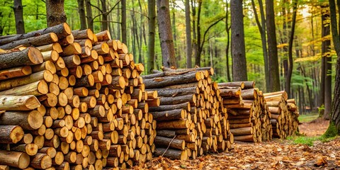 Forced perspective stack of firewood in forest near Wisconsin