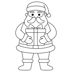 cute santa claus is holding a christmas gift outline illustration