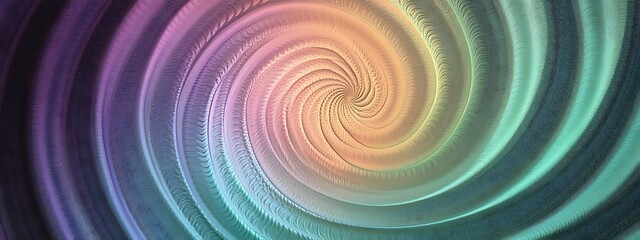 Fototapeta premium Abstract spiral design with gradient color scheme in purple, blue, green, and orange hues.