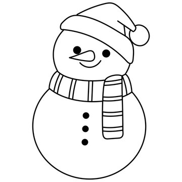 recommend clip art: smiling snowman wearing winter hat and scarf outline illustration