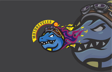 Fierce Dinosaur Motorcycle Logo with Aviator Helmet