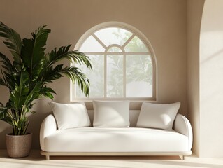 Modern Living Room with Large Window and White Sofa