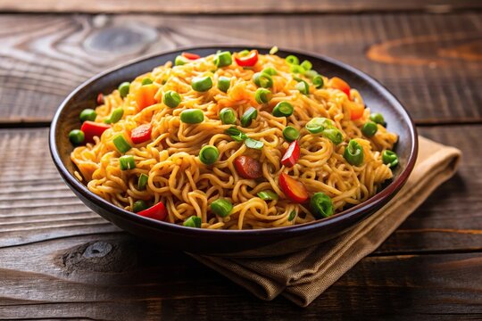 delicious fried maggi noodles with studio lighting using Leading Lines