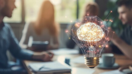 Obraz premium Creative teamwork brainstorming, light bulb, innovation concept